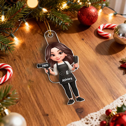 3D Effect Christmas Hairdresser Man Woman - Personalized Acrylic Ornament - Gift For Hairdressers