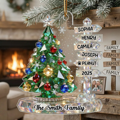 3D Crystal Effect Family Christmas Tree Sign Posts - Personalized Acrylic Ornament - Gift For Family