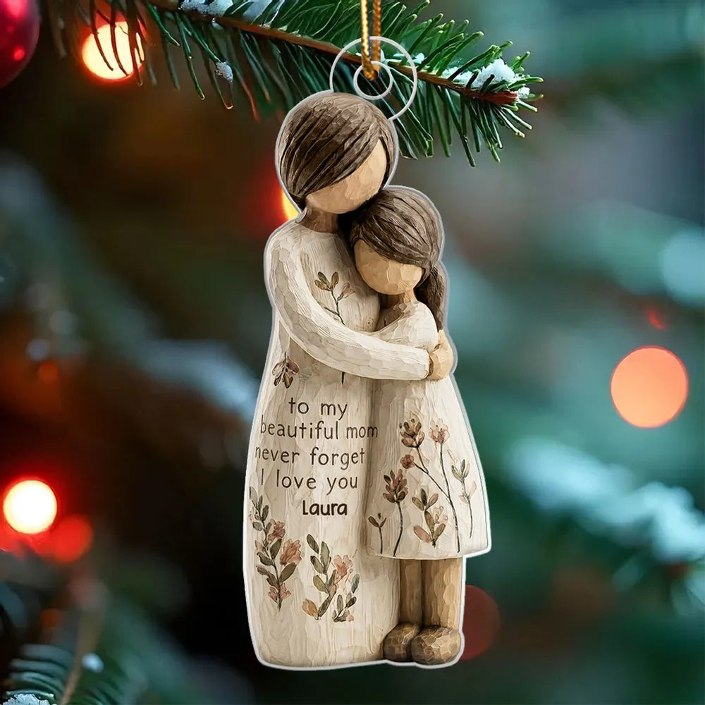 Mom And Daughter Son Faux Wood - Personalized Acrylic Ornament - Heartwarming Christmas Gift For Mom, For Family