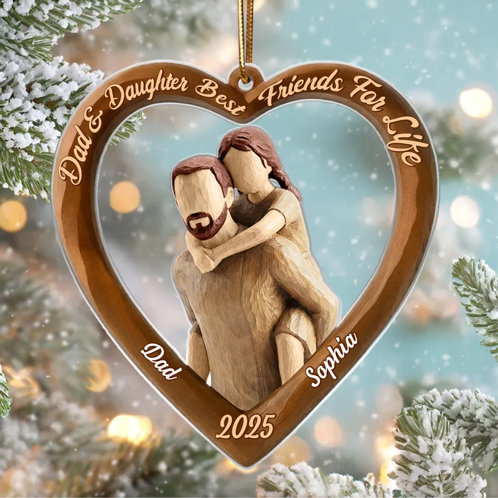 Dad And Son Daughter Heart Christmas - Personalized Acrylic Ornament - Heartwarming Christmas Gift For Dad, For Family