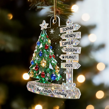 3D Crystal Effect Family Christmas Tree Sign Posts - Personalized Acrylic Ornament - Gift For Family