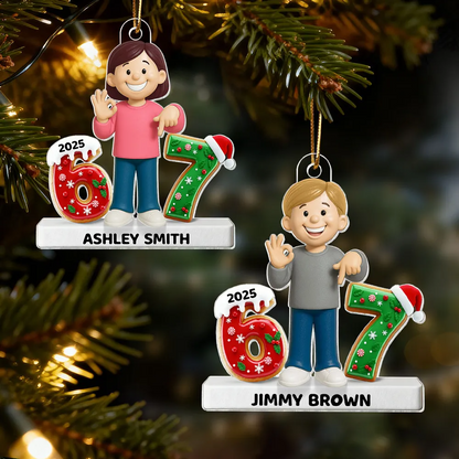 Teen Kid Custom Name Six Seven 3D Effect - Personalized Acrylic Ornament - 2025 Slang, Funny Teen Grandkid, Gen Alpha Christmas Gift