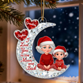 3D Effect Flat Grandma Grandkid On Moon - Personalized Acrylic Ornament - Gift For All Grandkids