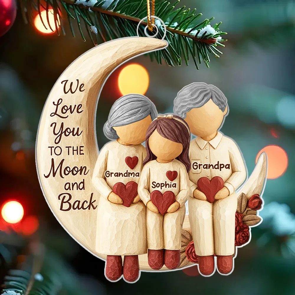 Grandma Grandpa Love You to the Moon & Back - Personalized Acrylic Ornament - Christmas Gift for Grandparents, Granchildren