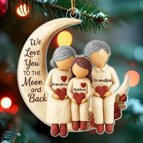 Grandma Grandpa Love You to the Moon & Back - Personalized Acrylic Ornament - Christmas Gift for Grandparents, Granchildren