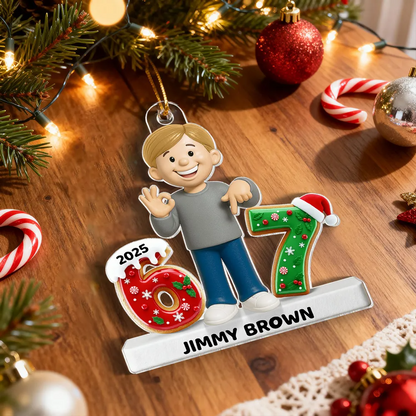 Teen Kid Custom Name Six Seven 3D Effect - Personalized Acrylic Ornament - 2025 Slang, Funny Teen Grandkid, Gen Alpha Christmas Gift
