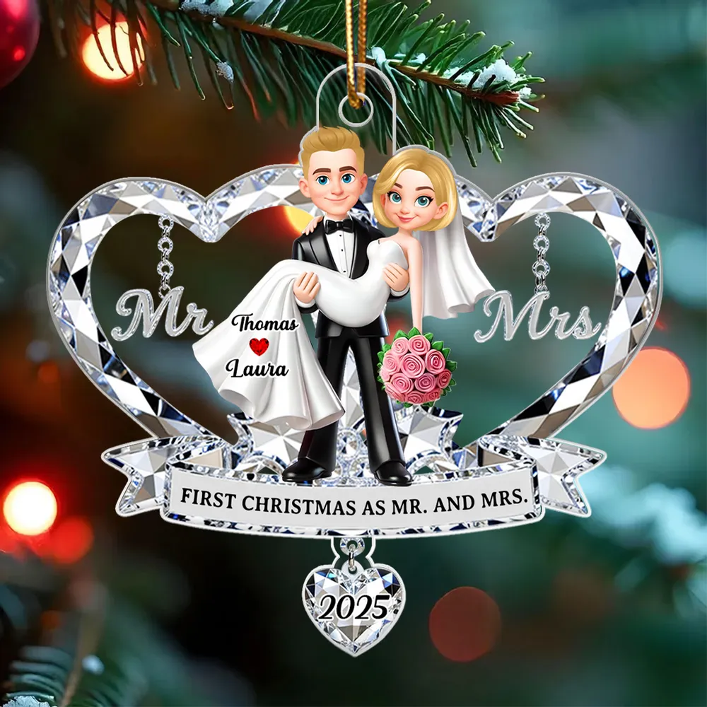 Mr. and Mrs. 3D Crystal Effect - Personalized Acrylic Ornament - Christmas Gift for Couple
