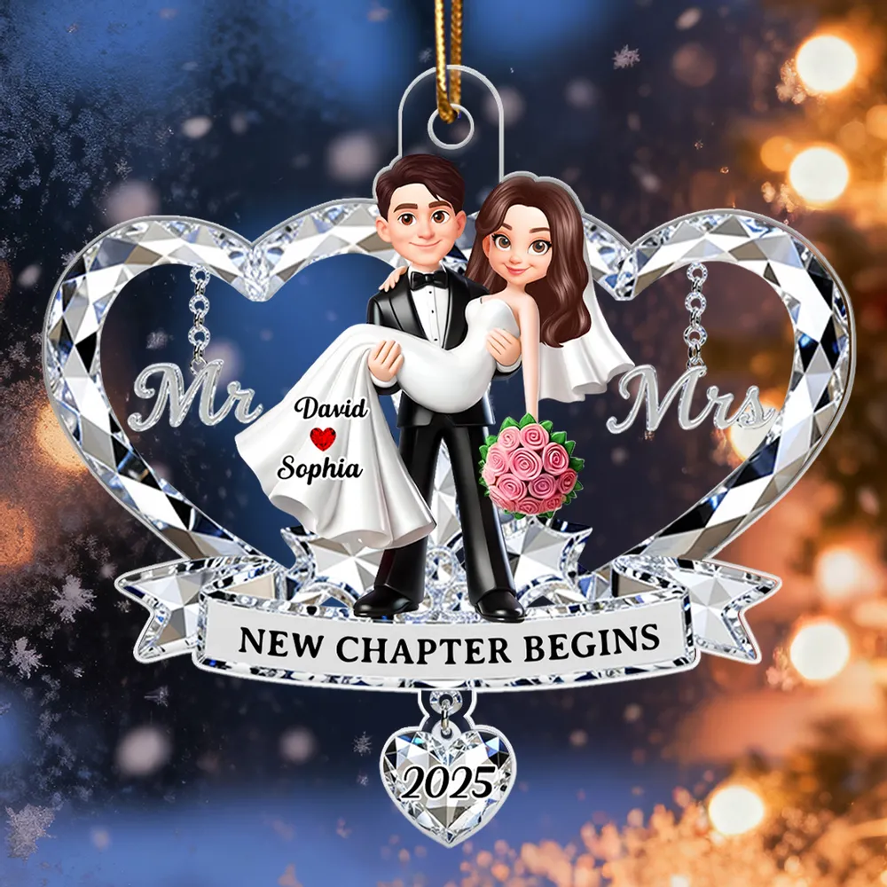 Mr. and Mrs. 3D Crystal Effect - Personalized Acrylic Ornament - Christmas Gift for Couple