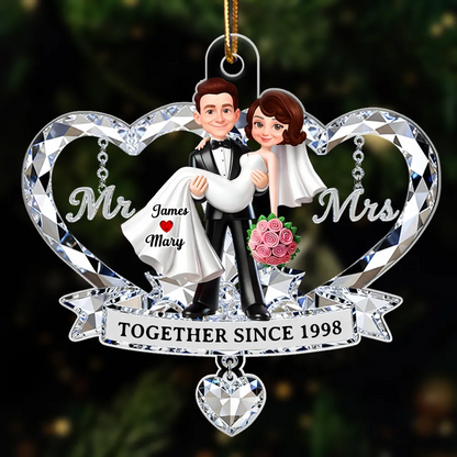 Mr. and Mrs. 3D Crystal Effect - Personalized Acrylic Ornament - Christmas Gift for Couple