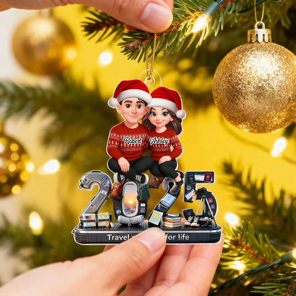 3D Effect Couple Travel Partners For Life Signature Symbols Christmas - Personalized Acrylic Ornament - Gift For Traveling Couple, Gift For Him, For Her
