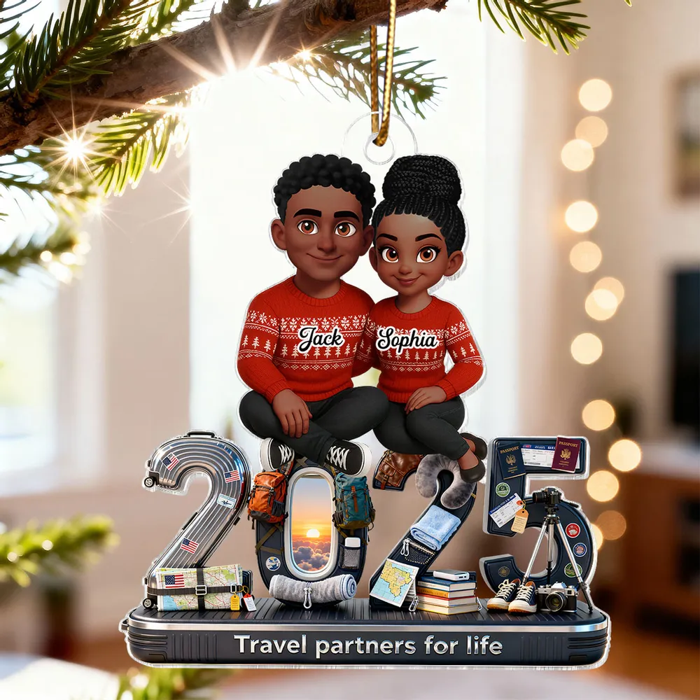 3D Effect Couple Travel Partners For Life Signature Symbols Christmas - Personalized Acrylic Ornament - Gift For Traveling Couple, Gift For Him, For Her
