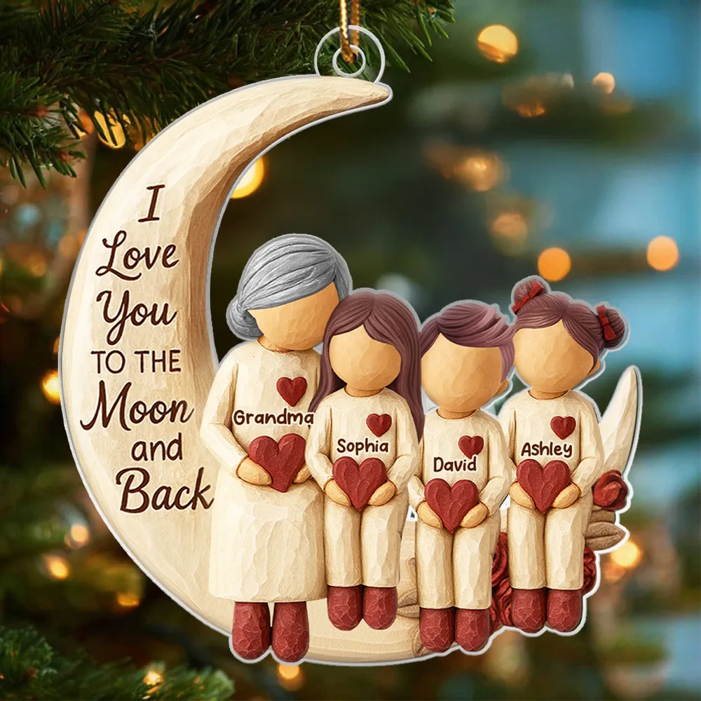 Grandma Grandpa Love You to the Moon & Back - Personalized Acrylic Ornament - Christmas Gift for Grandparents, Granchildren