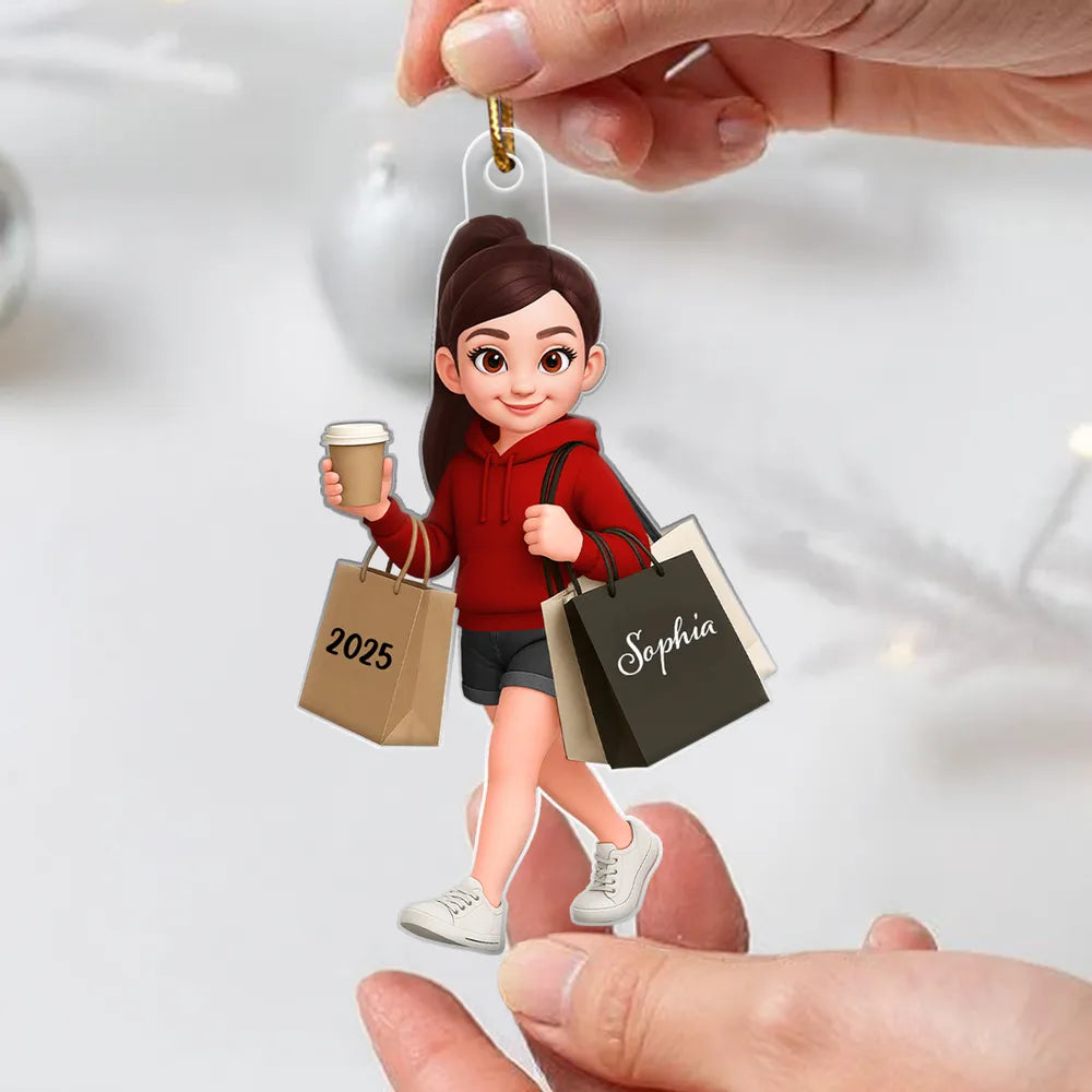 Shopping Fashion Teen Girl 3D Effect - Personalized Acrylic Ornament - Christmas Gift For Teenager