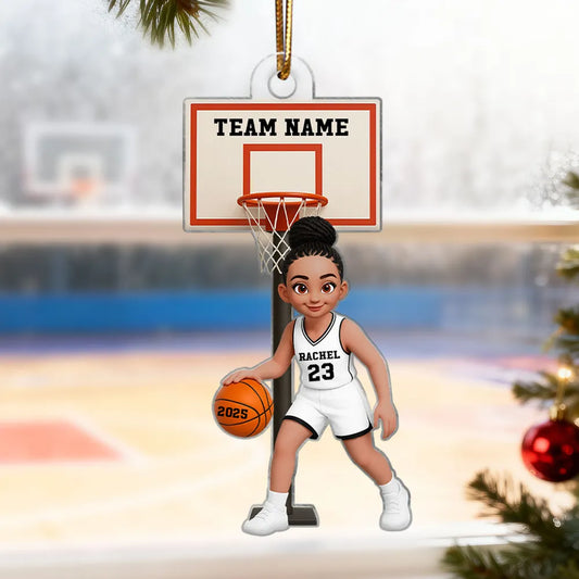 Basketball Girl Playing On Court 3D Effect - Personalized Acrylic Ornament - Christmas Gift For Teen Girls, Daughters, Granddaughters