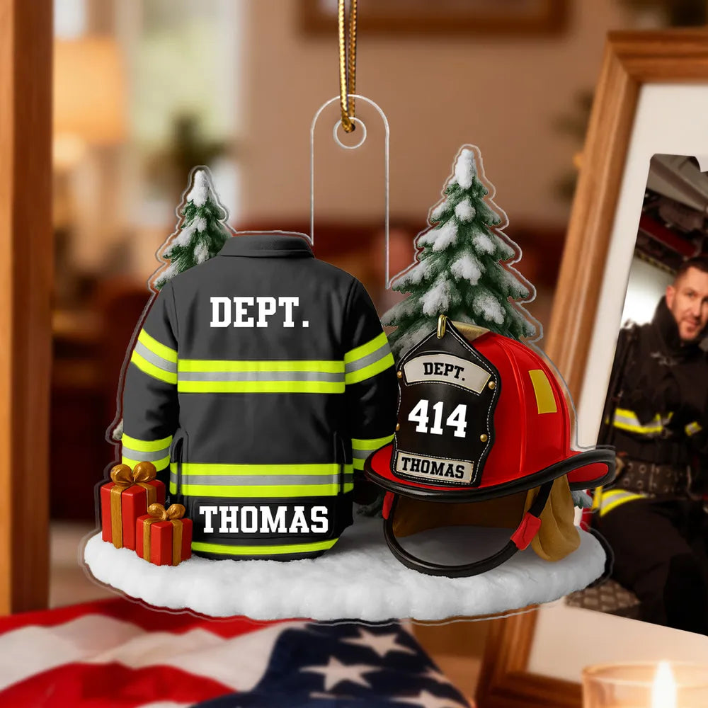 3D Effect Firefight Uniform And Helmet - Personalized Acrylic Ornament