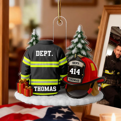 3D Effect Firefight Uniform And Helmet - Personalized Acrylic Ornament