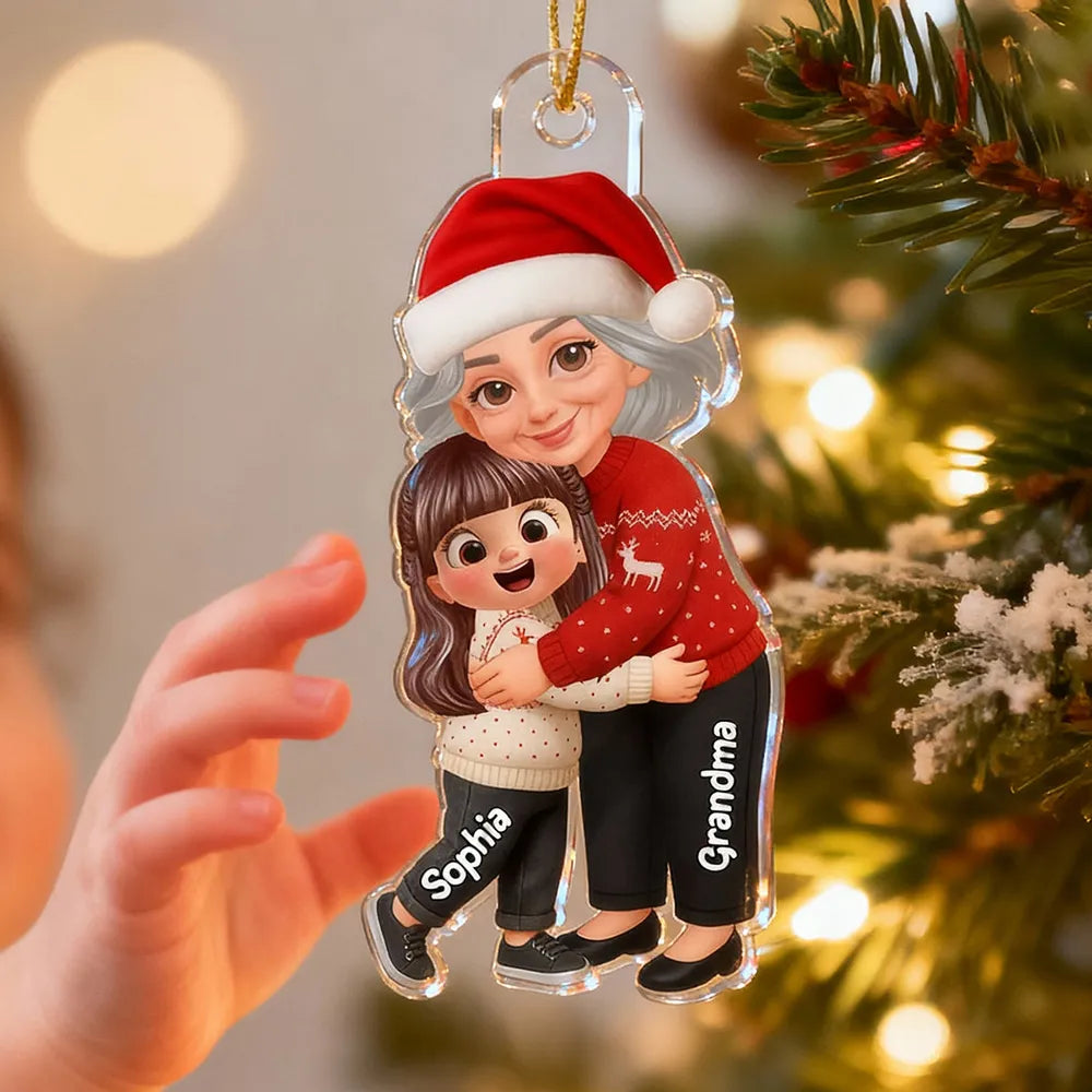 Grandma Hugging Grandkid - Personalized Acrylic Car Hanger - Heartwarming Gift For Grandkids, Grandmas
