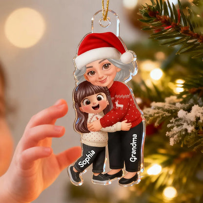 Grandma Hugging Grandkid - Personalized Acrylic Car Hanger - Heartwarming Gift For Grandkids, Grandmas