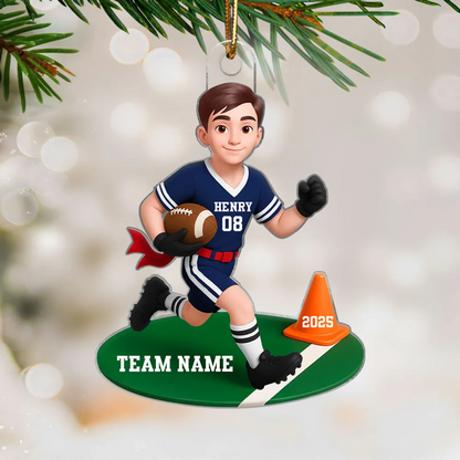 3D Effect Boy Girl Flag Football - Personalized Acrylic Ornament - Christmas Gift for Daughter Son