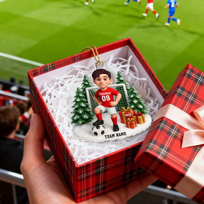 3D Effect Christmas Soccer Player - Personalized Acrylic Ornament - Gift For Soccer Players, School Soccer Team