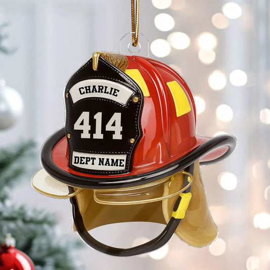 3D Effect Firefighter Helmet - Personalized Acrylic Ornament - Christmas Gift For Firefighter