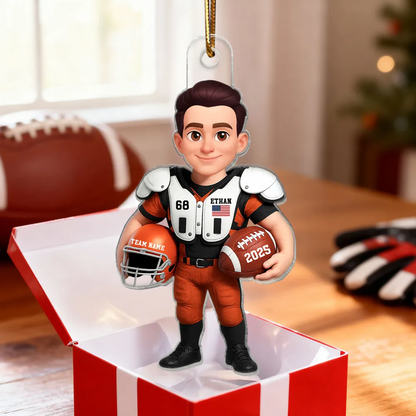 3D Effect Proud American Football Player - Personalized Acrylic Ornament - Gift For Football Lovers, Grandson, Son, Husband