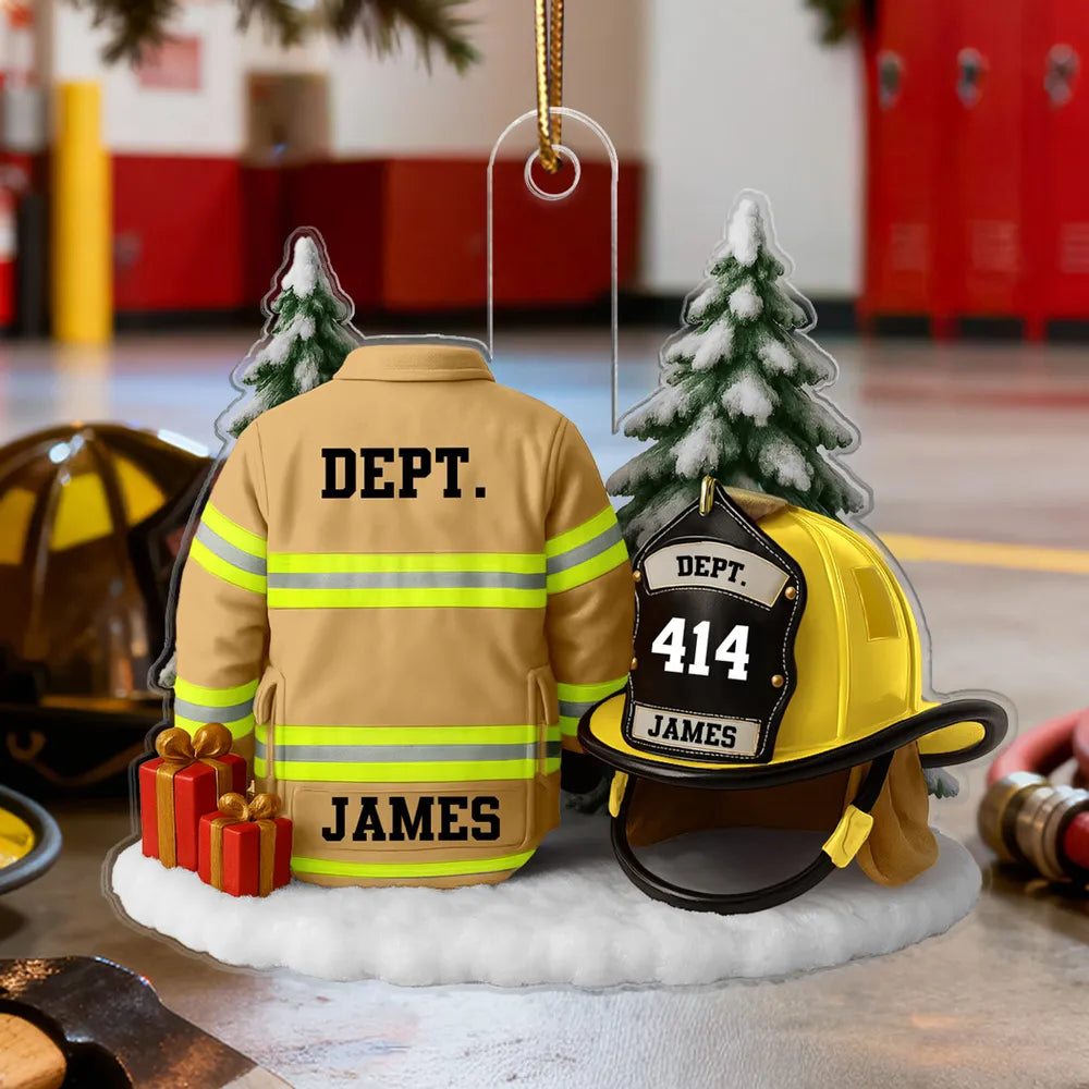 3D Effect Firefight Uniform And Helmet - Personalized Acrylic Ornament