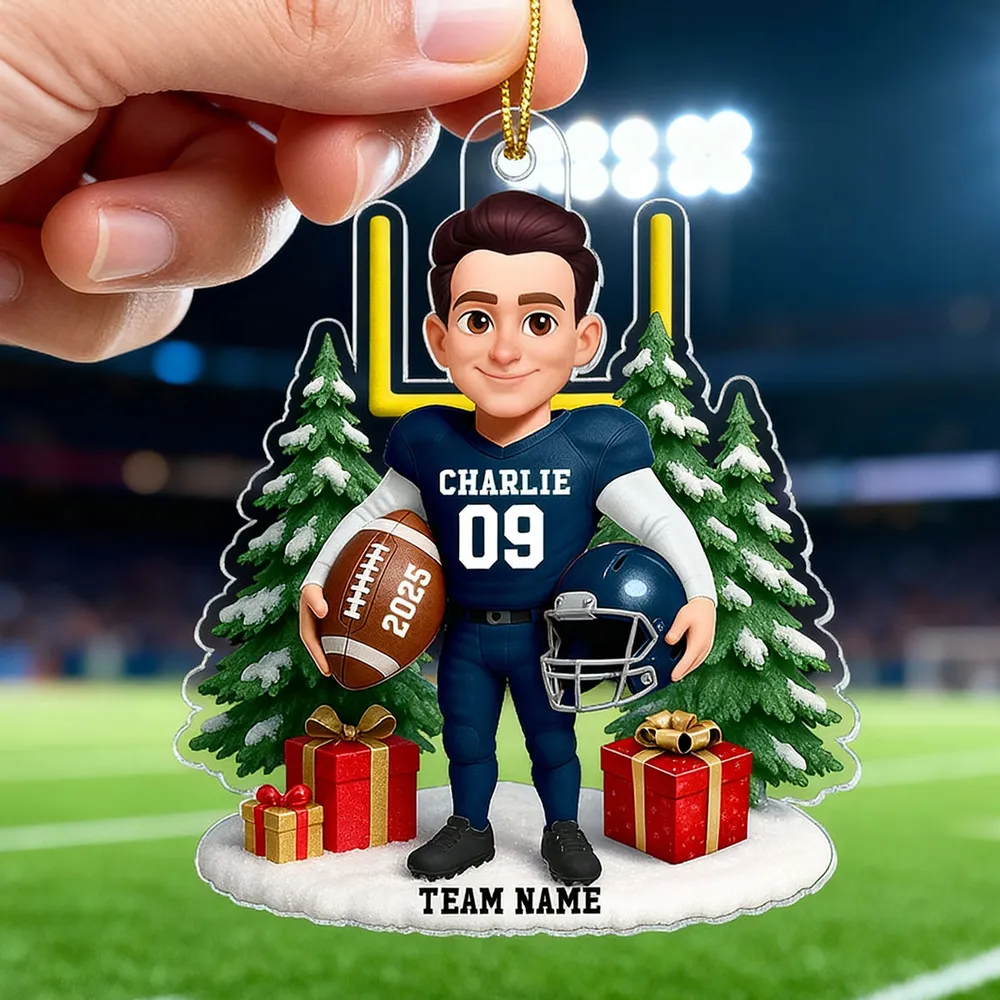 3D Effect Christmas Proud American Football Player - Personalized Acrylic Ornament - Gift For Football Lovers
