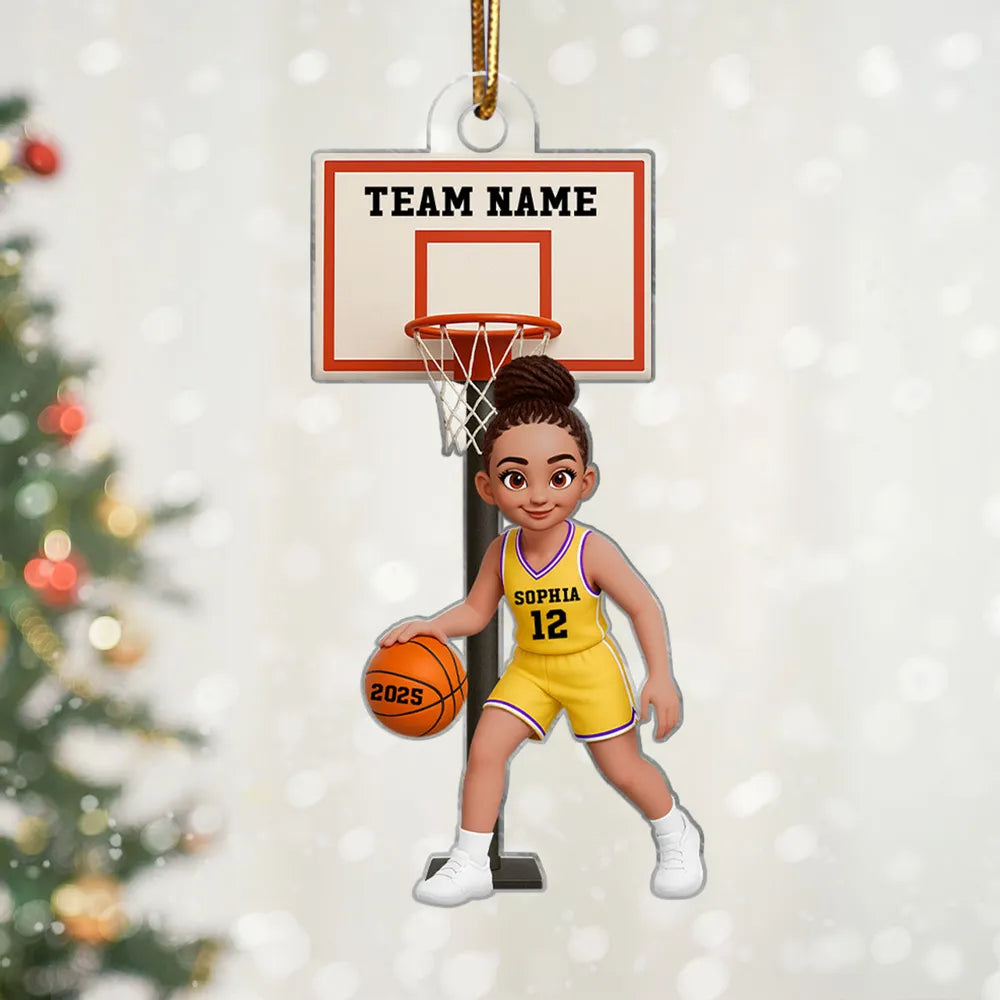 Basketball Girl Playing On Court 3D Effect - Personalized Acrylic Ornament - Christmas Gift For Teen Girls, Daughters, Granddaughters