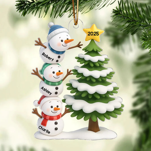 Snowman Family Stack 3D Effect Christmas Tree - Personalized Acrylic Ornament
