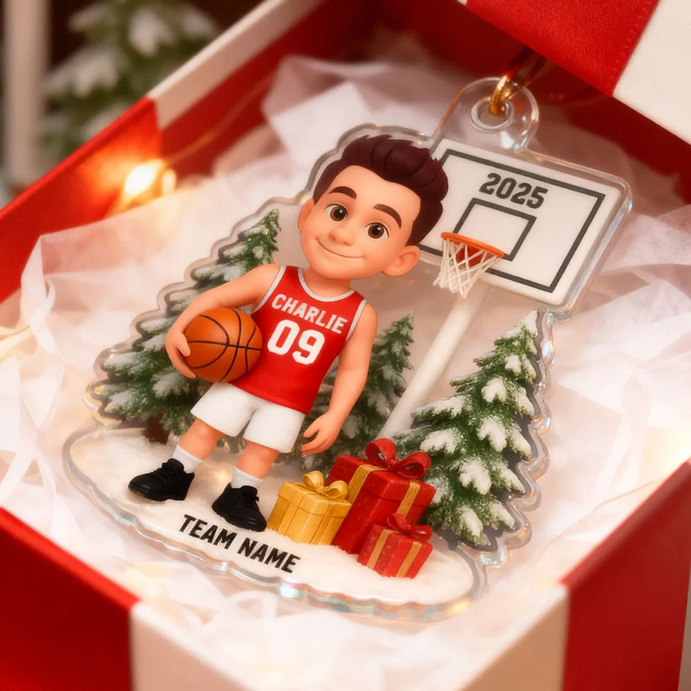 3D Effect Basketball Player Christmas - Personalized Acrylic Ornament - Gift For Basketball Players