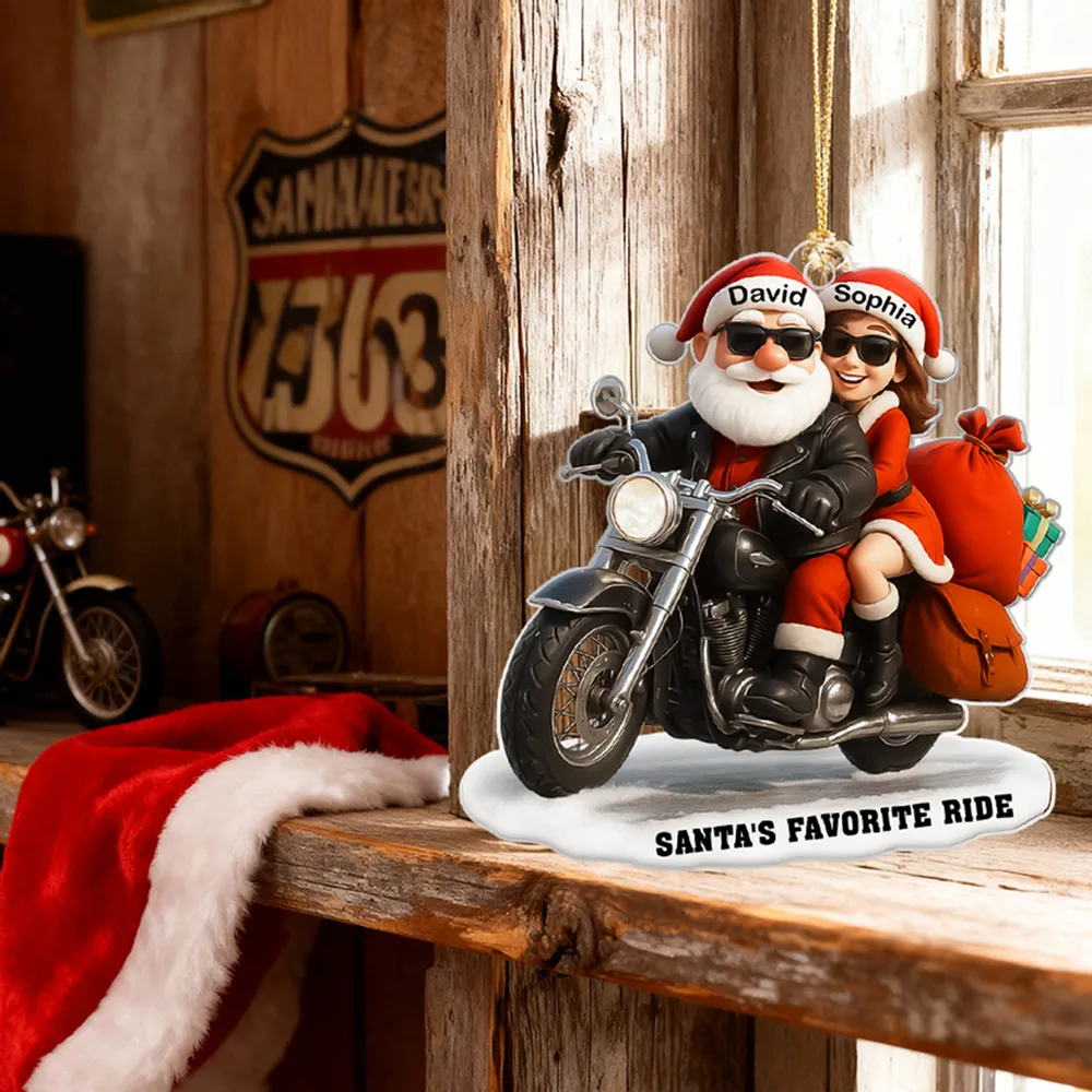 Bikers Santa Couple Riding Partners for Life - Personalized Acrylic Ornament