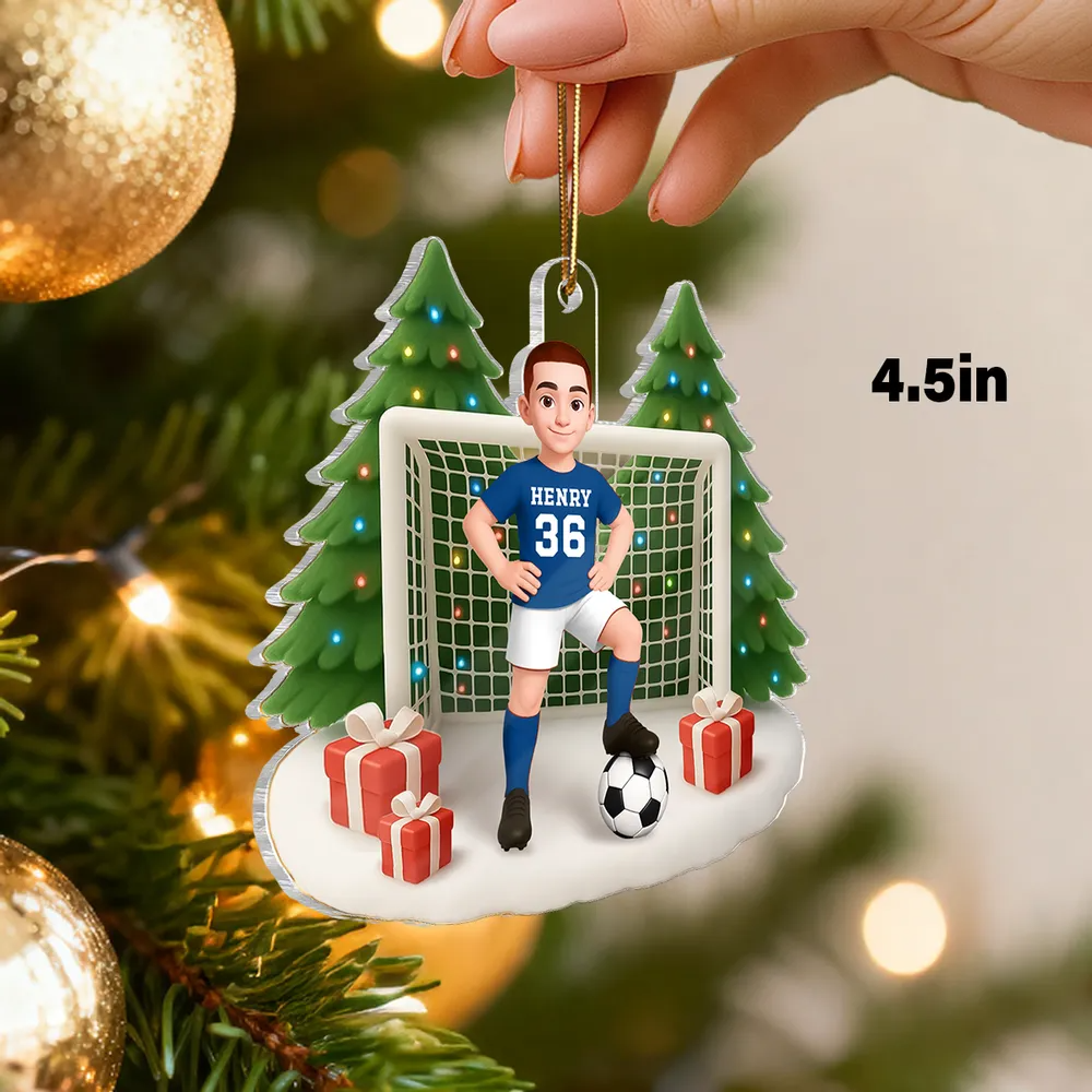 3D Effect Soccer Boy Girl Christmas - Personalized Acrylic Ornament - Christmas Gift for Teen, Daughter, Son, Granddaughter, Grandson