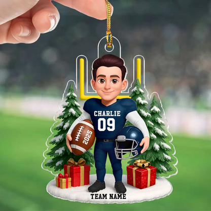 3D Effect Christmas Proud American Football Player - Personalized Acrylic Ornament - Gift For Football Lovers