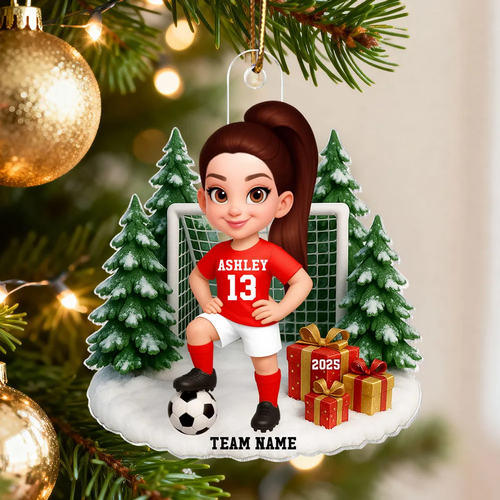 3D Effect Christmas Soccer Player - Personalized Acrylic Ornament - Gift For Soccer Players, School Soccer Team