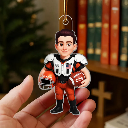 3D Effect Proud American Football Player - Personalized Acrylic Ornament - Gift For Football Lovers, Grandson, Son, Husband