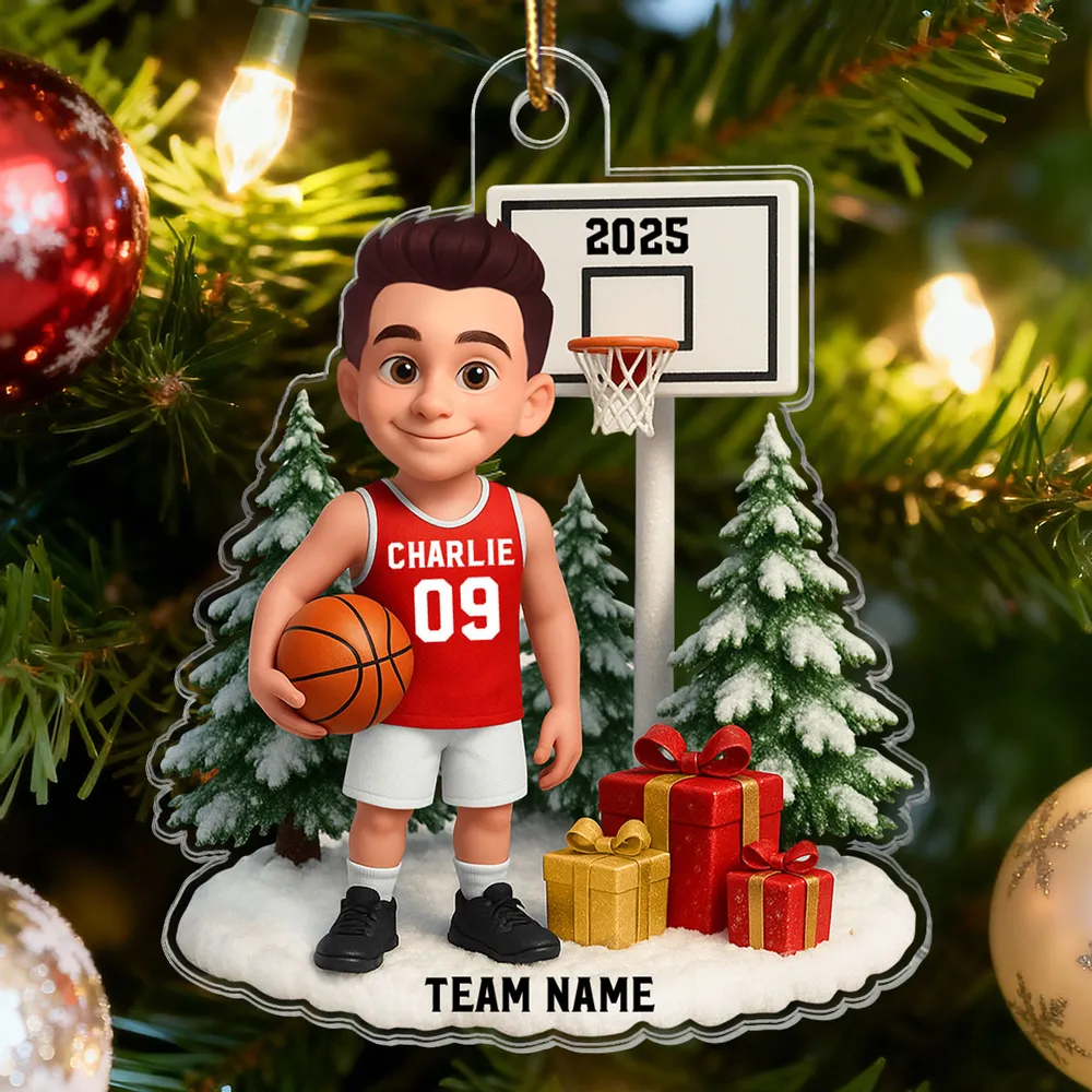 3D Effect Basketball Player Christmas - Personalized Acrylic Ornament - Gift For Basketball Players