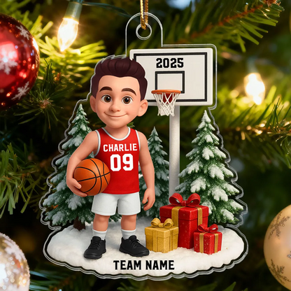 3D Effect Basketball Player Christmas - Personalized Acrylic Ornament - Gift For Basketball Players