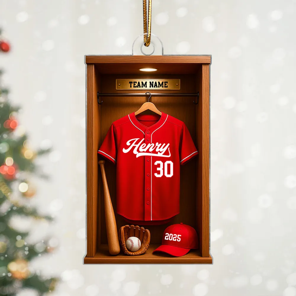 3D Effect Baseball Locker Room Display - Personalized Acrylic Ornament - Christmas Gift for Sons, Daughters, Grandkids