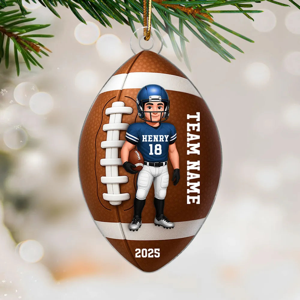 Football Player 3D Effect - Personalized Acrylic Ornament - Christmas Gift For Teen Boy, Son, Grandson