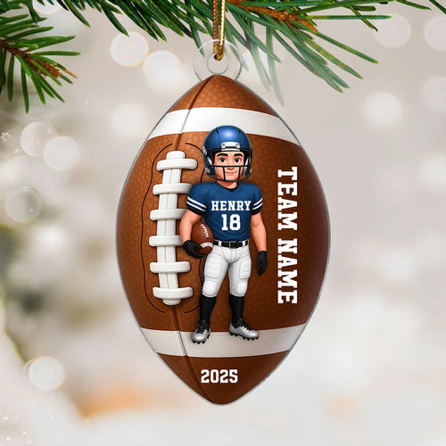 Football Player 3D Effect - Personalized Acrylic Ornament - Christmas Gift For Teen Boy, Son, Grandson