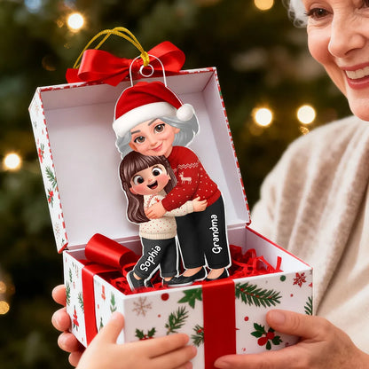 Grandma Hugging Grandkid - Personalized Acrylic Car Hanger - Heartwarming Gift For Grandkids, Grandmas