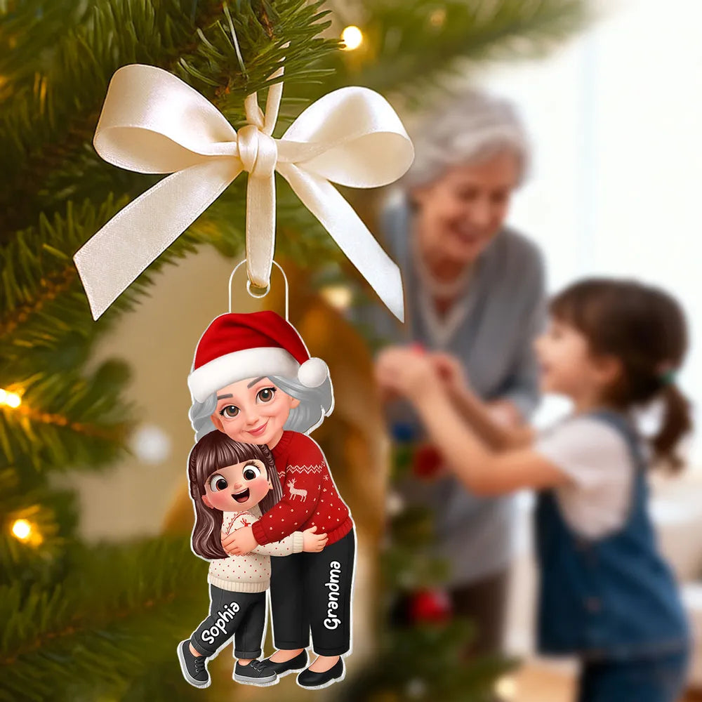 Grandma Hugging Grandkid - Personalized Acrylic Car Hanger - Heartwarming Gift For Grandkids, Grandmas