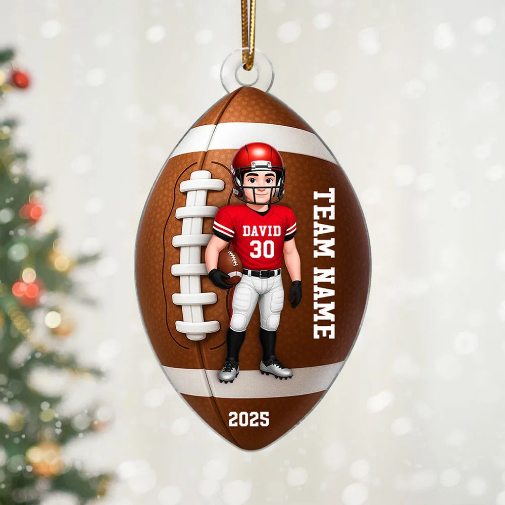Football Player 3D Effect - Personalized Acrylic Ornament - Christmas Gift For Teen Boy, Son, Grandson