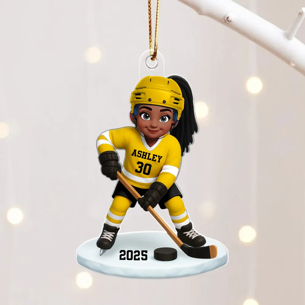 3D Effect Hockey Girl Boy - Personalized Acrylic Ornament - Christmas Gift for Daughter Son