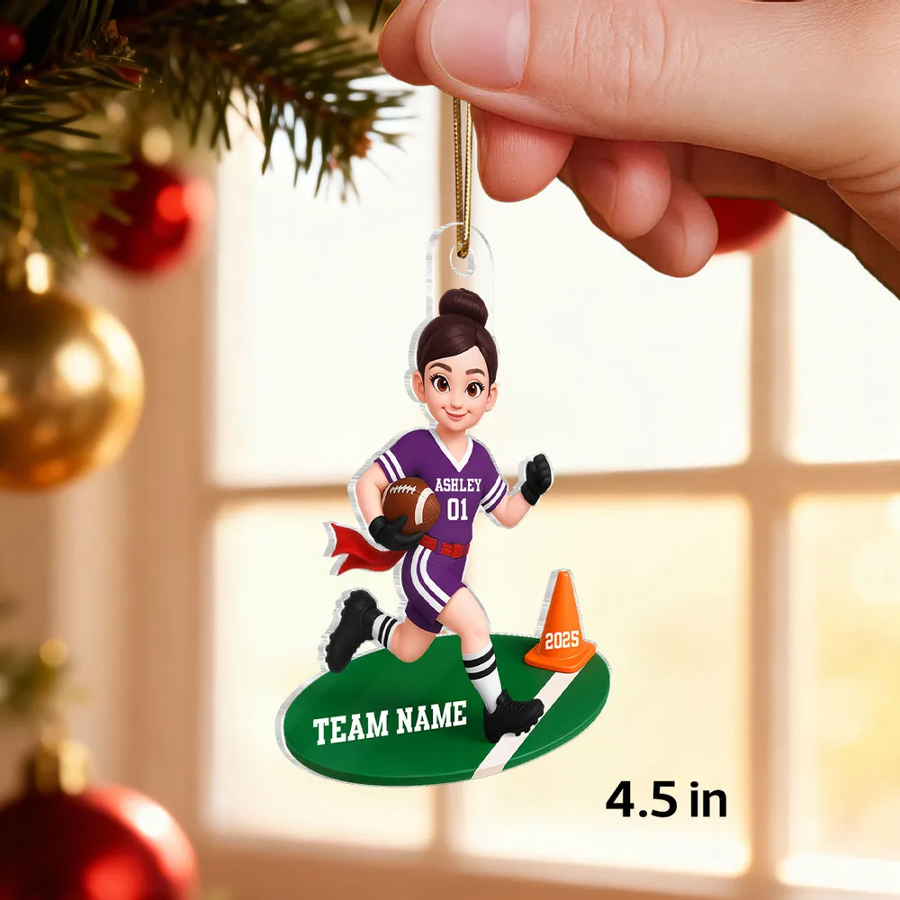 3D Effect Boy Girl Flag Football - Personalized Acrylic Ornament - Christmas Gift for Daughter Son