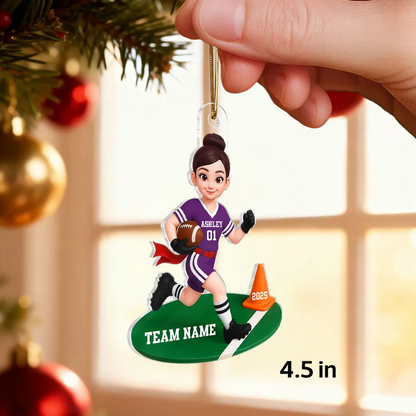 3D Effect Boy Girl Flag Football - Personalized Acrylic Ornament - Christmas Gift for Daughter Son