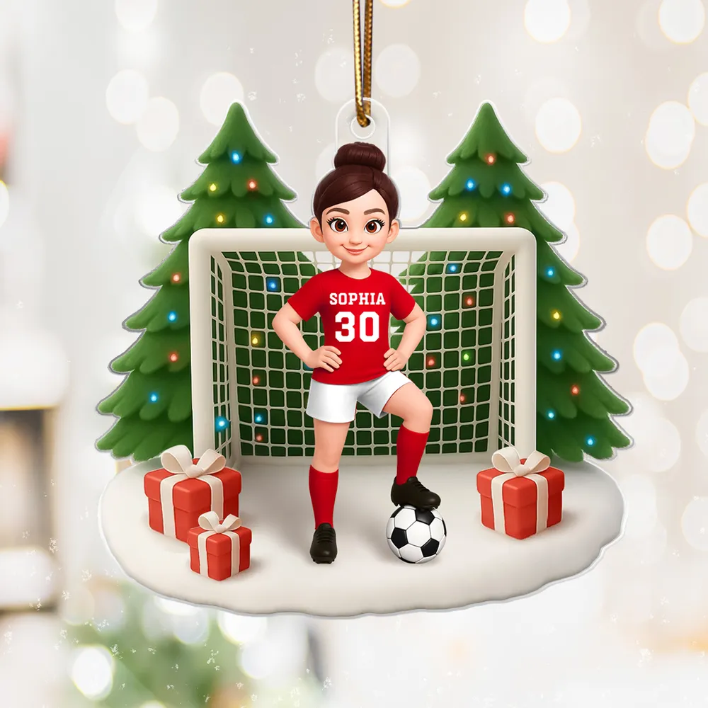 3D Effect Soccer Boy Girl Christmas - Personalized Acrylic Ornament - Christmas Gift for Teen, Daughter, Son, Granddaughter, Grandson