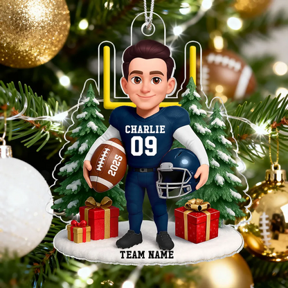 3D Effect Christmas Proud American Football Player - Personalized Acrylic Ornament - Gift For Football Lovers