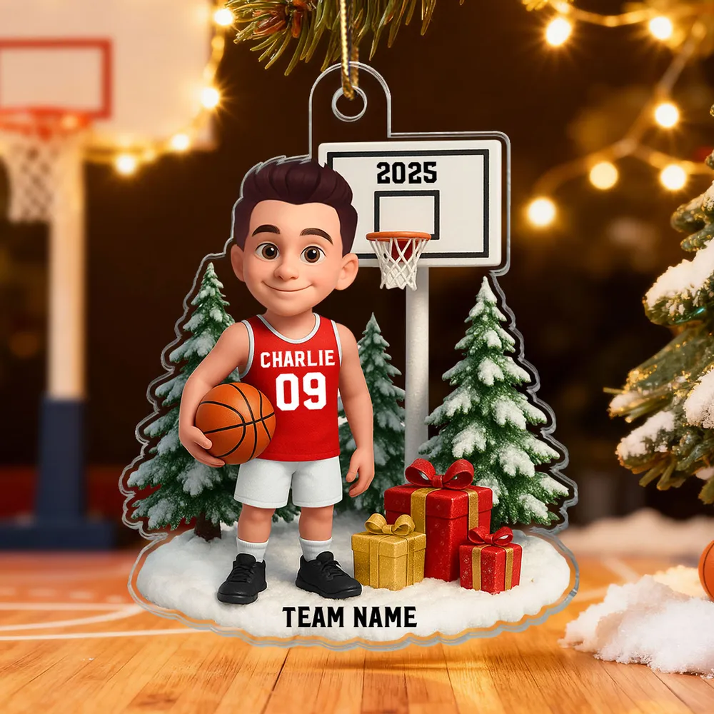3D Effect Basketball Player Christmas - Personalized Acrylic Ornament - Gift For Basketball Players